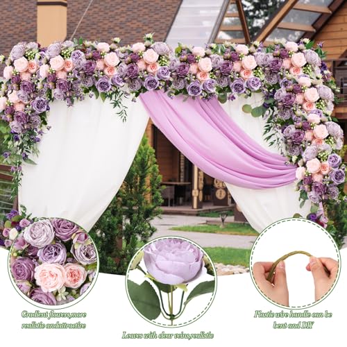 Geosar 8 Bundles Artificial Peonies Flowers Fake Silk Peony Bouquet Faux Peonies Flowers Bulk for Decoration Vase Floral Arrangements Wedding Party Table (Gray Purple,Light Purple) - color: Gray Purple, Light Purple