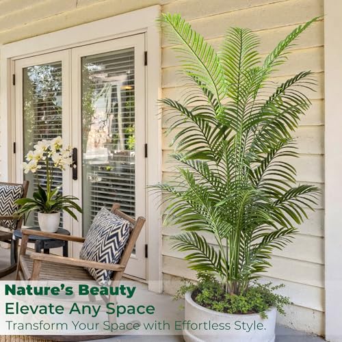FloraFairy 6FT Tall Artificial Palm Trees, Potted Plant (2 Pack) Tropical Areca Palm, UV Resistant Indoor/Outdoor Fake Plant in Black Cement Pot, Realistic Decor for Patio, Living Room, Office - color: 6ft Palm Tree - 2 Pack, size: 6ft
