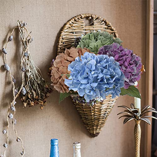 DILATATA 4 Pcs Dried Touch Hydrangeas Artificial Flowers 17" Tall Large Silk Hydrangea Stems Fake Hydrangea Arrangements for Home Office Table Centerpieces-Blue Hydrangea - color: Cool Blue, size: 4PCS