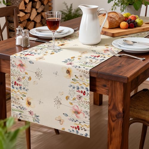 Larponder Summer Colorful Flowers Table Runner, 13x72 Inch | Table Decoration for Seasonal Anniversary Holiday Kitchen Dinning Table Home Party Decor - color: Color Flowers-4, size: 13" x 72" (Rectangular)