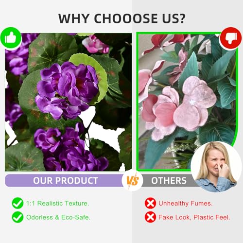 Artificial Geranium Flowers for Outdoor 2 Pcs Artificial Pink Flower Fake Flowers with Stems Silk Realistic Look Real Floral Arrangement for Front Door Porch Planter Patio Balcony (2 Pcs Purple+Pink) - color: 2 Pcs Purple+pink