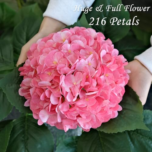 JINWOE Hydrangea Artificial Flowers, 4Pcs 22" Large Lifelike Faux Flowers, Full Fake Artificial Hydrangeas with Stems for Bouquet Table Centerpieces Home (Fuchsia) - color: Bright Pink