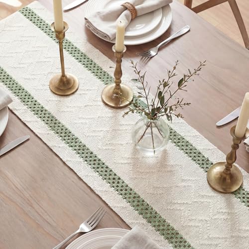Artoid Mode Sage Green Stripe Woven Table Runner, Seasonal Holiday Hollow Kitchen Dining Table Decoration for Home Party Decor 12x60 Inch - color: Sage Green, size: 12" x 60", Table Runner