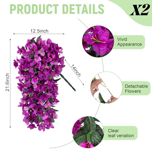 Fake Bougainvillea Artificial Flowers for Outdoors Decoration 2 pcs Faux Hanging Flowers Plants for Outdoor Planters UV Resistant Silk Bougainvillea Vines for Front Door Porch Urn Patio Garden - color: Double Lotus