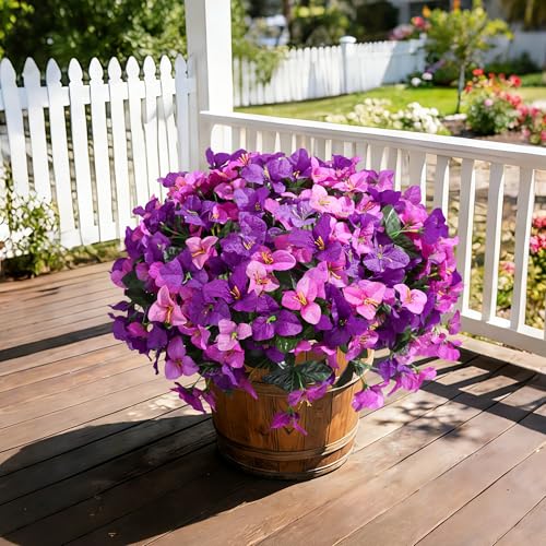 Faux Bougainvillea Artificial Flowers for Outdoors Fake Plants Spring Outdoor Decor, 4 Bundles UV Resistant Realistic Bougainvillea Silk Flowers for Outside Porch Patio Window Planter Garden Home - color: Fuchsia+lightfuchsia