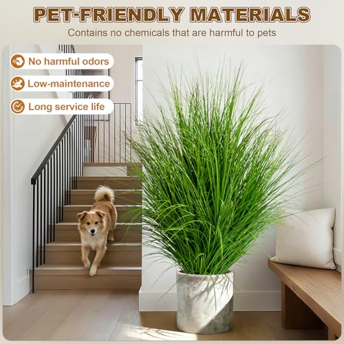large Artificial Cattail Reed Grass Big fake grass indoor outdoor realistic floor plants faux plastic plantas synthetic pampas grass for home living room corner office patio front porch bonsai decor - color: Green, size: 4.8 FT