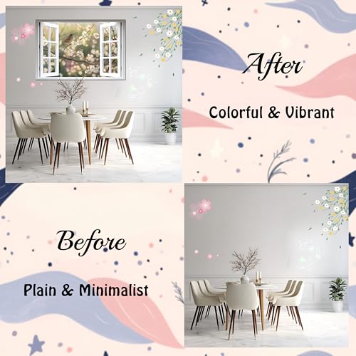 AMAZING WALL Fake Window wall Sticker Spring Blossom Birds Illusion Peel-on Adhesive Vinyl Mural Removable Floral Garden Frame Decor Pastel Songbird Nature Decoration Bedroom playroom,32x48in/2PCS - color: Blossom Birds Spring Garden, size: 32x48"/2PCS