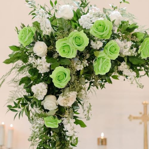 Felice Arts 12 Pack Light Green Artificial Flowers with Stems Silk Roses Fake Flowers Bouquet for Wedding Table Vase Home Kitchen Hotel Office Party DIY Decor - color: Light Green