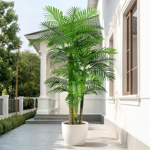 6FT Artificial Palm Tree - Tropical Faux Golden Cane Palm Tree UV Resistant Tall Fake Plant Indoor with Black Pot for Home Office Living Room Indoor Outdoor Decor Housewarming Gift