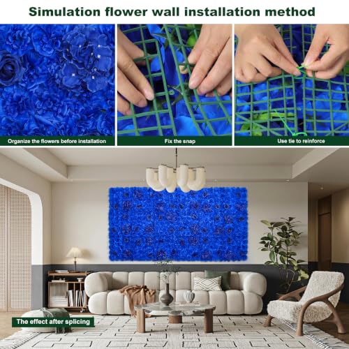 Flower Wall Backdrop 12 pcs 16.5x16.5 Inch Floral Wall Panel Artificial Silk Rose Wall Decor Ideal for Wedding Celebrations, Festive Party Backdrops, and Home Decor-Bright Blue - color: Bright Blue, size: 16.5inch
