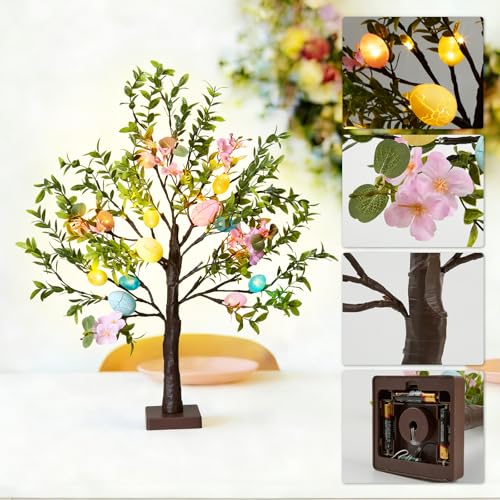 Easter Decoration Set, 27-inch Easters Egg Tree with LED Lights, Perfect for Spring and Easter Decorations, can be Used as a Tabletop Bonsai-Style Illuminated Artificial Tree or a Festive Centerpiece - color: Brown