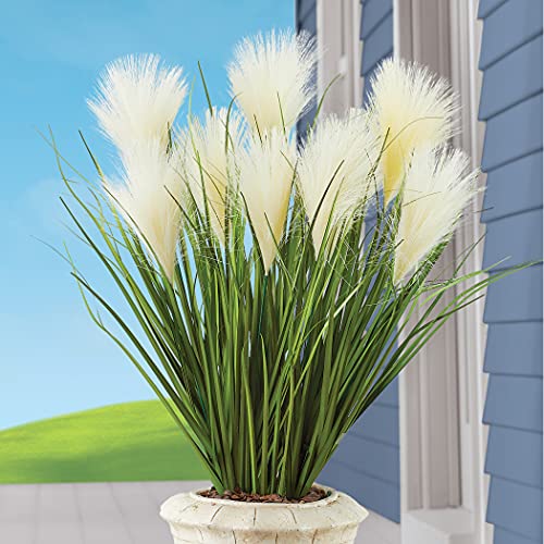 Collections Etc Faux Pampas Grass Picks - Set of 3 - Outdoor or Indoor Decorative Accent, White