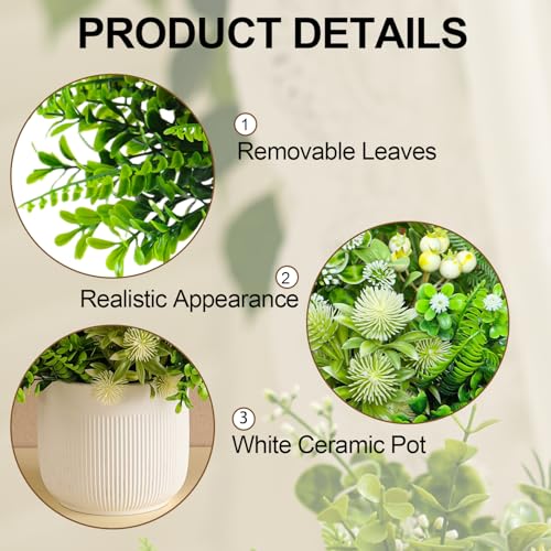 Fake Plants with Ceramic Pots, Artificial Plants Indoor, Faux Plant Flowers for Table Centerpiece Decorations Dining Room, Home Decor Living Room Bathroom Modern Farmhouse Decor - color: Green