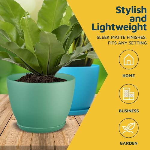 Multicolor Plant Pots with Drainage Holes & Saucers 20 Pack, Indoor & Outdoor Stackable Space-Saving Planters for Houseplants & Flowers, (7", 6.7", 6", 5.3", and 4.8" Inches), Durable & Weatherproof - color: Multicolor, size: Pack of 20