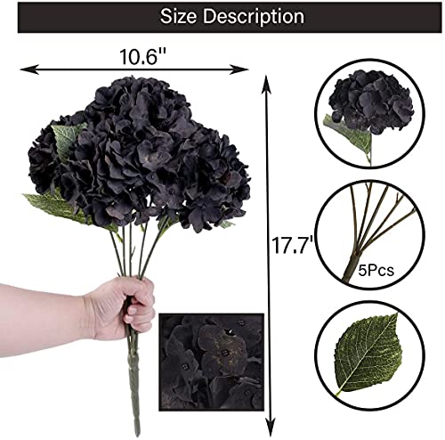 2Bouquets Artificial Fake Flowers Plants Silk Hydrangea Arrangements Wedding Bouquets Decorations Plastic Floral Home Kitchen Garden Party Festival Bar DIY (Black) - color: Black