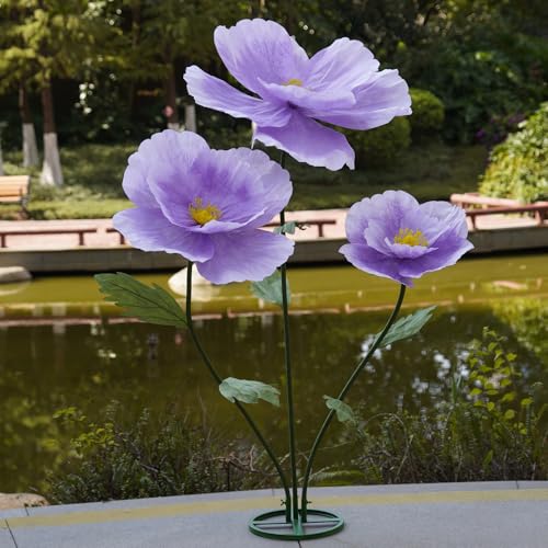 Giant Flowers,Oversized Artificial Flower with Gradient Petals,Large Paper Floral Decor with Stand for Wedding Backdrops, Event Parties, Photo Booth Props, Home Decoration (Purple) - color: Purple