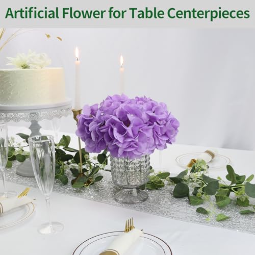 Purple Hydrangea Artificial Flowers Bulk with Stems 64 Pcs | Faux Silk Hydrangeas Flower Heads with Stems for Wedding Arch Table Centerpieces Home Garden Baby Shower Party Decoration - color: Purple
