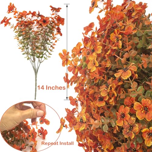 Grunyia 16 Bundles Artificial Fall Flowers for Outdoors Fake Plants UV Resistant Plastic Plants Shrubs Bushes for Home Fall Front Door Porch Garden Autumn Decor (Fall Red) - color: Fall Red
