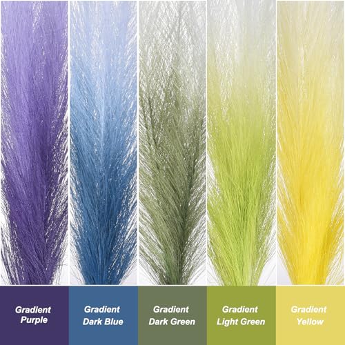 PATIKIL 17 Inch Faux Pampas Grass, 6 Pcs Boho Decor for Home Decoration Artificial Tall Fluffy Stems for Wedding Flower Party Vase Arrangement Centerpieces, Gradient Dark Green - color: Dark Green