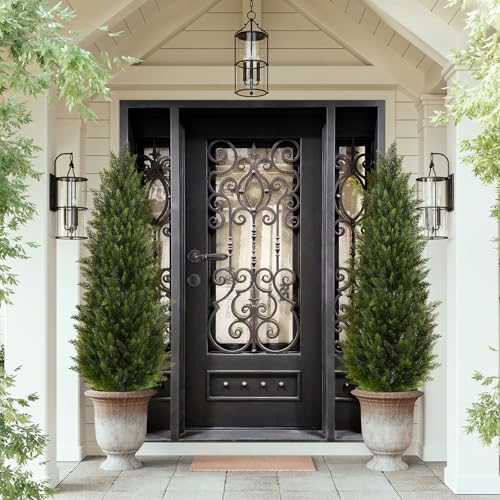 Vitalismo Artificial Topiary Cedar Trees 6FT Tall 2 Set, Outdoor Indoor Faux Pine Shrubs Plants, Realistic Fake Plants Front Porch Decor, Artificial Bushes Cypress for Home Front Door Offices - color: Cedar, size: 6ft