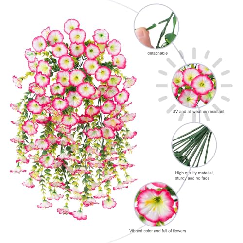 6 Pcs of Hanging Morning Glory Artificial Flowers, Upgraded Uv Resistant Artificial Hanging Flowers, Suitable for Decoration Such As Weddings, Gatherings, Courtyards, Porches, Etc (Pink) - color: Pink