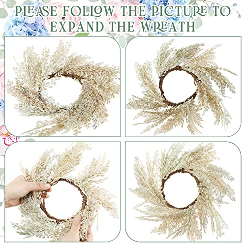 Panelee 4 Pcs Pampas Grass Candle Rings Wreath Faux Pampas Grass Candleholders 3.9 Inch Small Boho Wreath Artificial Greenery Candle Rings for Wedding Home Decor Fall Tabletop Farmhouse Decor
