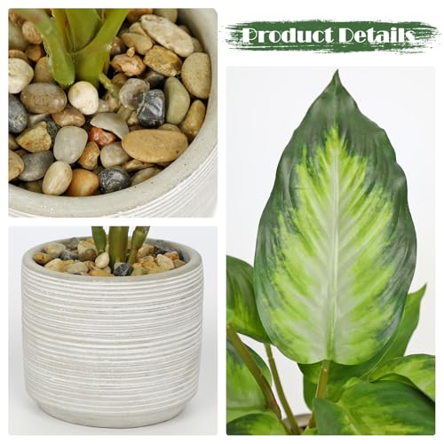 Small Fake Plants Indoor 14.5 Inch Potted Plant Artificial Decor 12 Leaves Faux Plant with Cement Pot Silk House Plants for Home Office Bathroom Kitchen Farmhouse Table Centerpieces Shelf Decor - color: Green, size: 14.5'' Plant