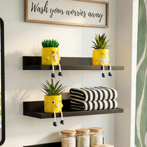 3Pcs Cute Fake Plants Small Potted Succulents with Yellow Pot, Creative Artificial Succulent Plants in Hanging Leg Fun Pot, Mini Vibrant Faux Plant for Home Office Desk Decor and Gift Choice - color: 3set-yellow