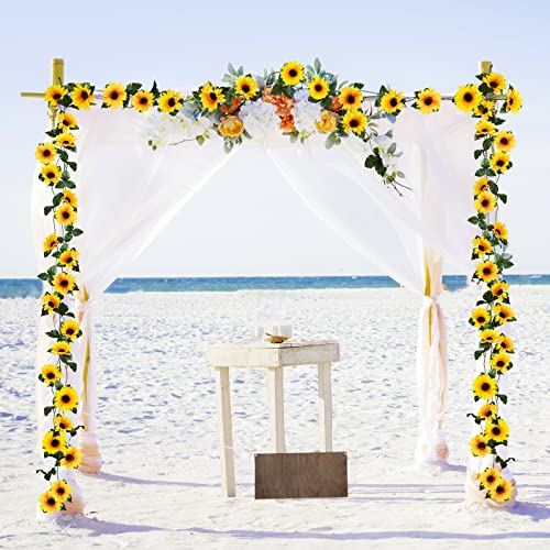 Uieke 10 Pack Artificial Sunflower Garland, 8.2ft/Pcs Silk Sunflowers with Green Leaves, Flowers Vines for Room Home Kitchen Garden Wedding Arch Bridal Baby Shower Party Outdoor Decor - size: Medium