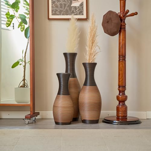 Floor PVC Decorated Vases Set of 3 for Gorgeous Home Decoration Large Classic PVC Vases 19.6in/23.6in/27.5in Height(Grey+Brown) - color: Grey+brown