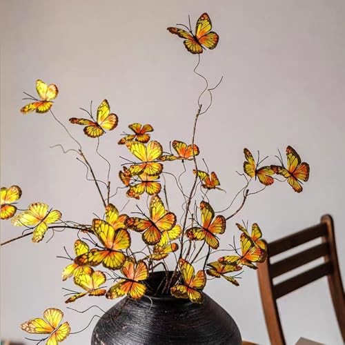 Artificial Butterfly Branche,Simulation Branch Stems with Fake Butterfly Floral Arrangement for Vase Filling Home Office Party Decoration (Yellow) - color: Yellow
