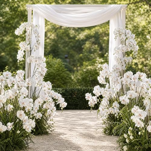 Larksilk White Phalaenopsis Orchid Stems, Real Touch Latex 49 Inches | Real-touch latex phalaenopsis orchid stems, faux silk orchid branch for tall vase, wedding centerpiece & home decor - color: White, size: Stem - 1 Pack