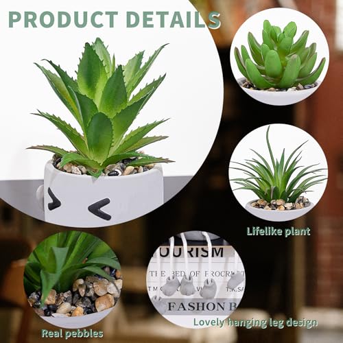 Small Fake Plants Faux Succulents in Grey Pots with Hanging Leg Potted Mini Fake Plants for Office Desk Decor Cute Artificial Succulent Plants for Home Office Desk Decor and Gift Choice - Set of 3 - color: 3set-shy