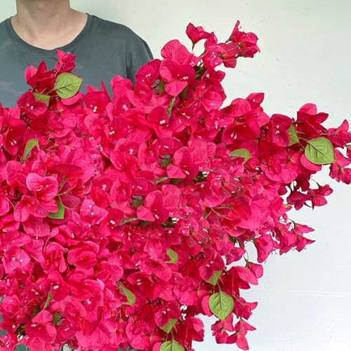 Pack of 24 - Artificial Bougainvillea Flower Stems Silk Long Branches Full Blossoms for Home Wedding Table Centerpiece Event Backdrop Indoor Outdoor Decorations (Deep Pink - Pack of 24) - color: Deep Pink - Pack of 24