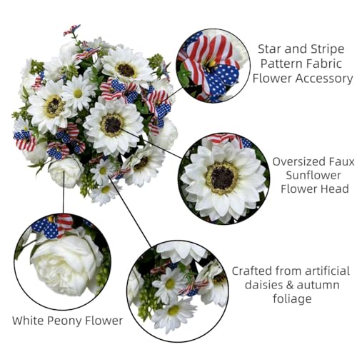 8 Faux Silk Peonies with 4 Free Silver Dollar Eucalyptus Stems, Multi-Color Floral Decor for Home, Courtyard, Wedding & Hotel (White, 12) - color: 8xiangrikuiwhite+4anshuye, size: 12 pack