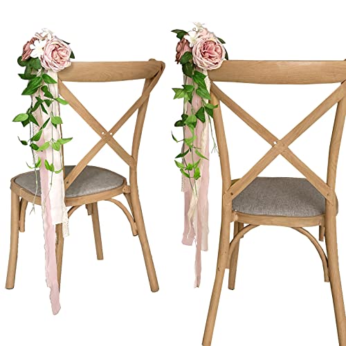 Lookein Set of 8 Pew Flowers for Wedding Ceremony Chair Decorations Bench Decoration Wedding Aisle Chair Decoration, Dusty Rose - color: Elegant Dusty Rose