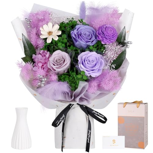 MAMAMIKO Preserved Flowers Bouquet - Forever Flowers for Delivery, Real Eternal Roses Bouquet, for Mom Grandma Wife, Anniversary Birthday Gifts for Women - color: Light Purple