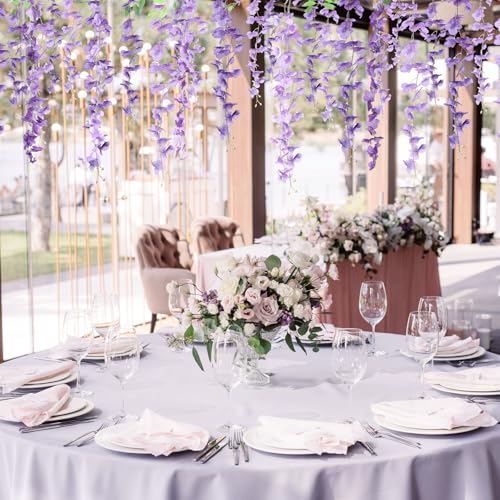 Thiccywoov 4pcs Wisteria Artificial Flowers Garland, 7.2Ft/Piece Wisteria Hanging Flowers Garland for Wedding Arch Decoration Outdoor Ceremony Home Backdrop Garden (Purple,Light Purple) - color: Purple,light Purple