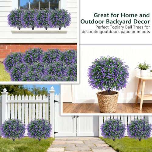 2 Pack 25" Artificial Lavender Topiary Ball Tree for Outdoors Faux Evergreen Shrubs Plants with Ground Spike UV Resistant Fake Bushes Ball Trees for Outdoor Indoor Home Porch Patio Decoration - color: Purple Lavender