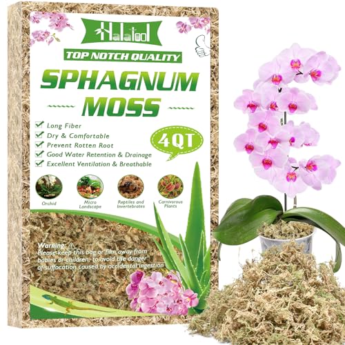 Halatool 3.6OZ Premium Sphagnum Moss for Indoor Plants, 4 QT Orchid Moss Potting Mix - Natural Sphagnum Moss for Succulents, Carnivorous(Sarracenia), Monstera, Terrarium Substrate & Reptile Habitats - size: 4 qt (0.2 lbs)