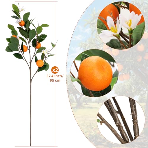 2PCS 37.4Inch Artificial Tangerine Branches Artificial Orange Branches Fake Orange Stem 12 Fruit with 20 White Flowers Long Stem for Home Party Wedding Office Thanksgiving Indoor Outdoor Decor - color: 37.4inch Orange, size: 2 PCS