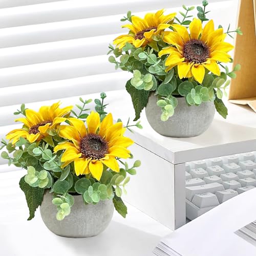 Artificial Sunflowers Potted Plants, Fake Flowers in Pot Yellow Sunflower Centerpieces for Tables Home Office Kitchen Bathroom Plant Decor - color: 1 Pack Sunflowers