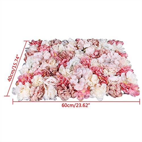 6 Pcs Artificial Flower Wall Panels 60x40cm 3D Flower Background for Wall, Wedding Flower Decorations Wall Silk Rose Panels for Photo Areas, Stage Background(Dahlia + Rose + Hydrangea) - color: Autumn Colors