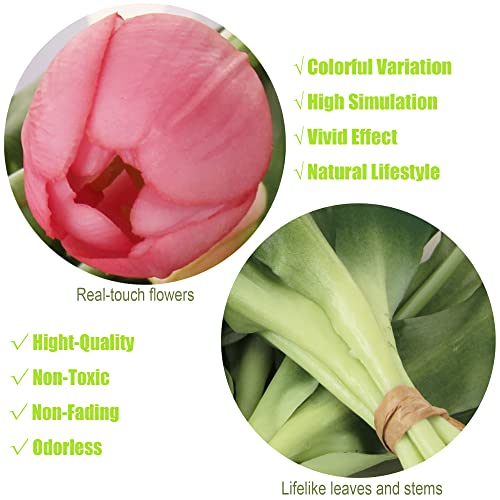 20pcs Artificial Tulip Flowers,16 Inch Real Touch Tulip Stems with Faux Leaves, Faux Tulips and Buds for Home Décor Centerpiece Ornament Wedding Bouquet,Purple - color: Purple