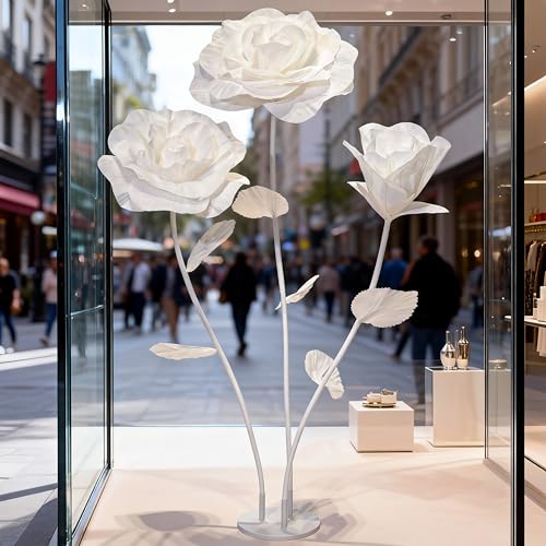 Giant Artificial Rose Decor, Oversized Standing Flower for Wedding Receptions, Photo Shoots, Parties & Romantic Spaces (White) - color: White