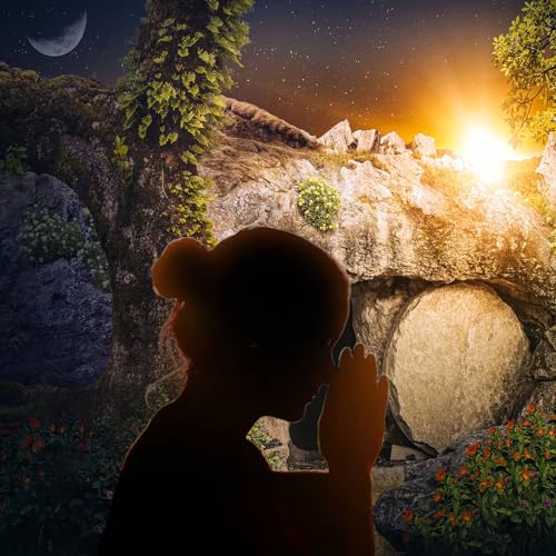 Empty Stone Tomb Photography Backdrop Crucifixion of Jesus Christ Holy Lights Cross Background God Bless Jesus Christian Pray Easter Background Church Sanctuary Backdrop Banner Decors 5x3ft - color: Black_Green, size: 5x3ft