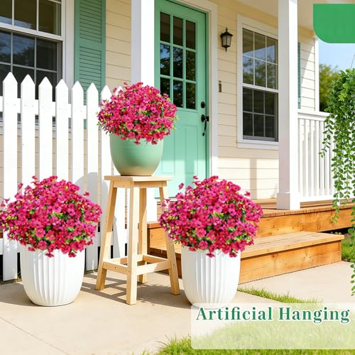 Artificial Flowers 12 Bundles, Faux Daisy and Eucalyptus Greenery Stems for Outdoor Indoor Decor - Fake Plants for Home, Garden, Patio, Porch Decoration - color: Rose Red