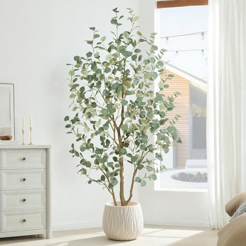 6FT Artificial Eucalyptus Tree Indoor, Faux Eucalyptus Tree with 636 Silk Leaves, Tall Fake Tree - Artificial Tree Indoor for Living Room Office Bedroom Home Decor - size: 6ft