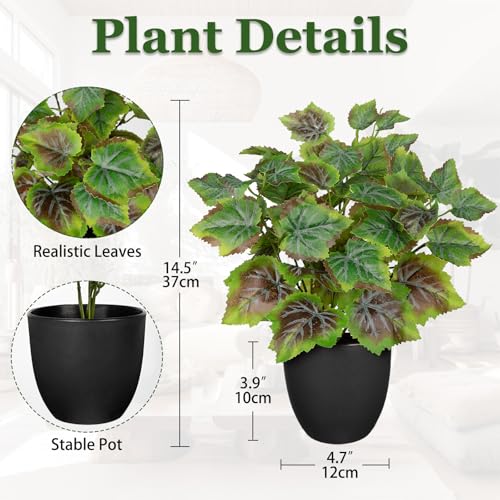 14.5" Artificial Plants Indoor Home Decor, Fake Potted Silk Plants for Shelves Living Room Decorative, Small Artificial Office Desk Plants in Pots, Faux Grape Leaf Vine Hope Tropical House Plant - color: # Rusted Green