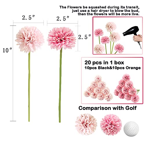 20Pcs Artificial Silk Chrysanthemum Ball Plants Fake Mums Flower Arrangements Wedding Bouquets Decor Home Kitchen Garden Party Table Floral DIY (Light Pink&Dark Pink) - color: Light Pink&dark Pink